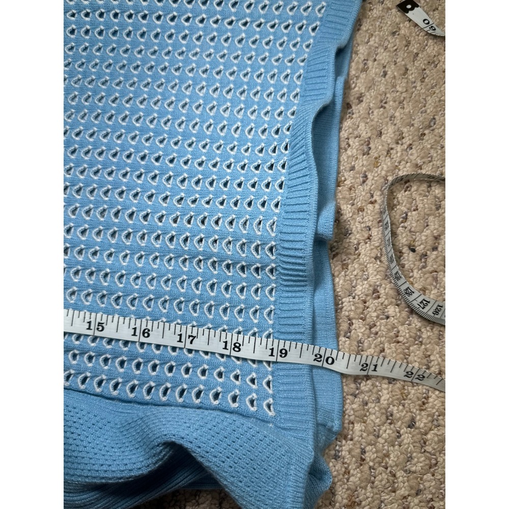 Tory Burch Light Blue White Pointelle Eyelet Knit Crewneck Sweater Womens M - Picture 8 of 8